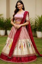 Peacock Half Saree – Tissue Cosmos Lehenga with Dupatta