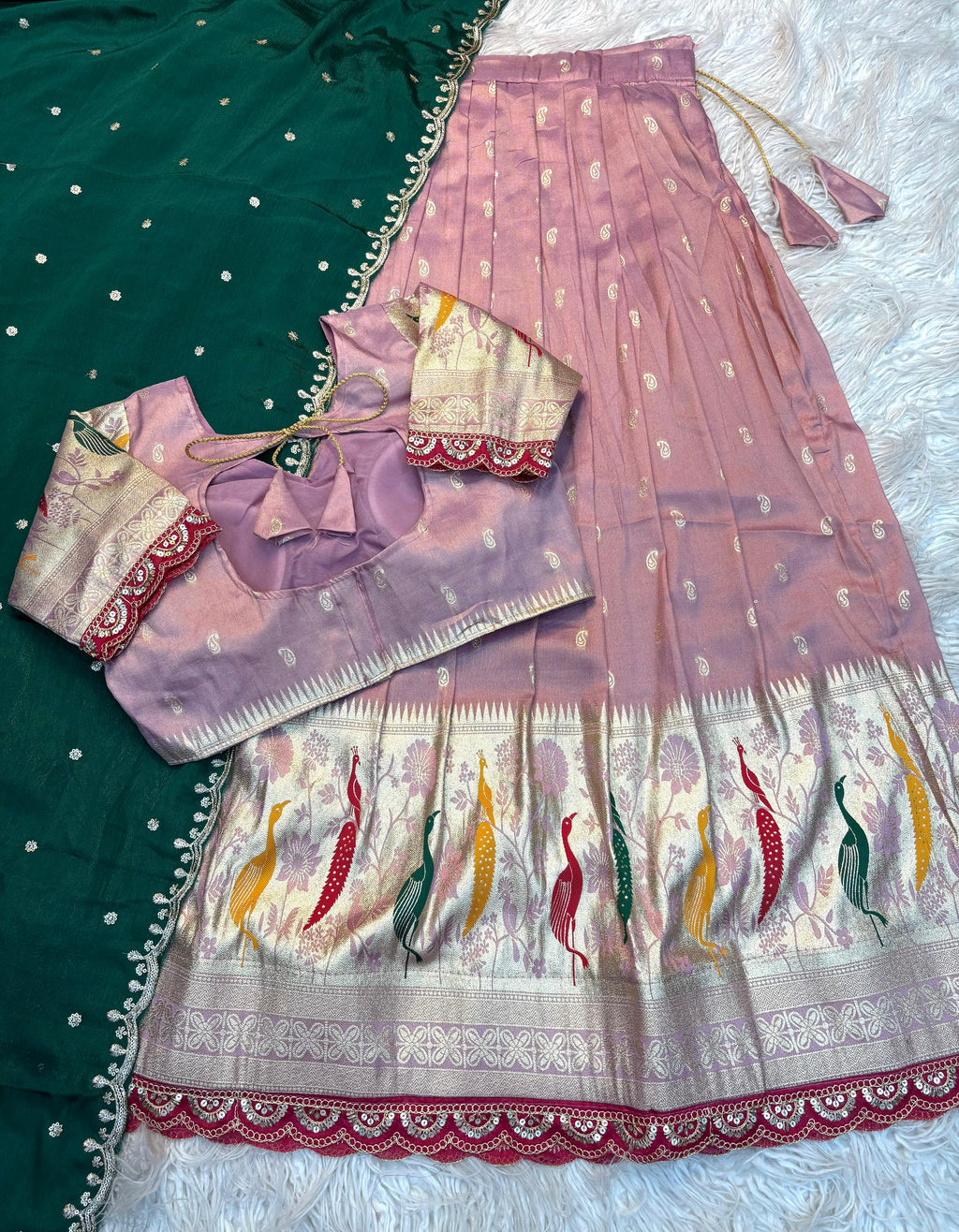 Peacock Half Saree – Tissue Cosmos Lehenga with Dupatta