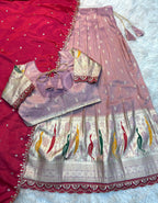 Peacock Half Saree – Tissue Cosmos Lehenga with Dupatta