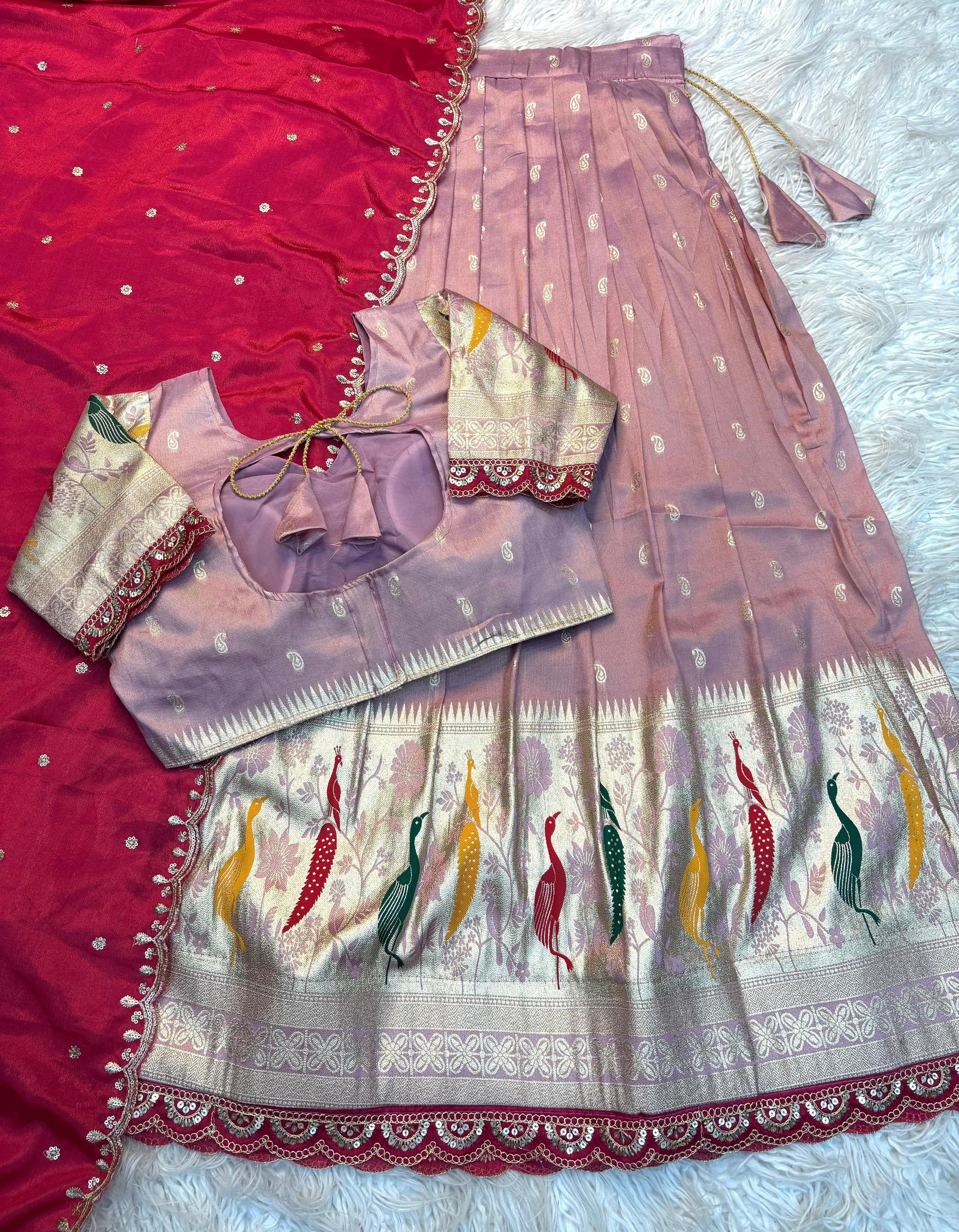 Peacock Half Saree – Tissue Cosmos Lehenga with Dupatta