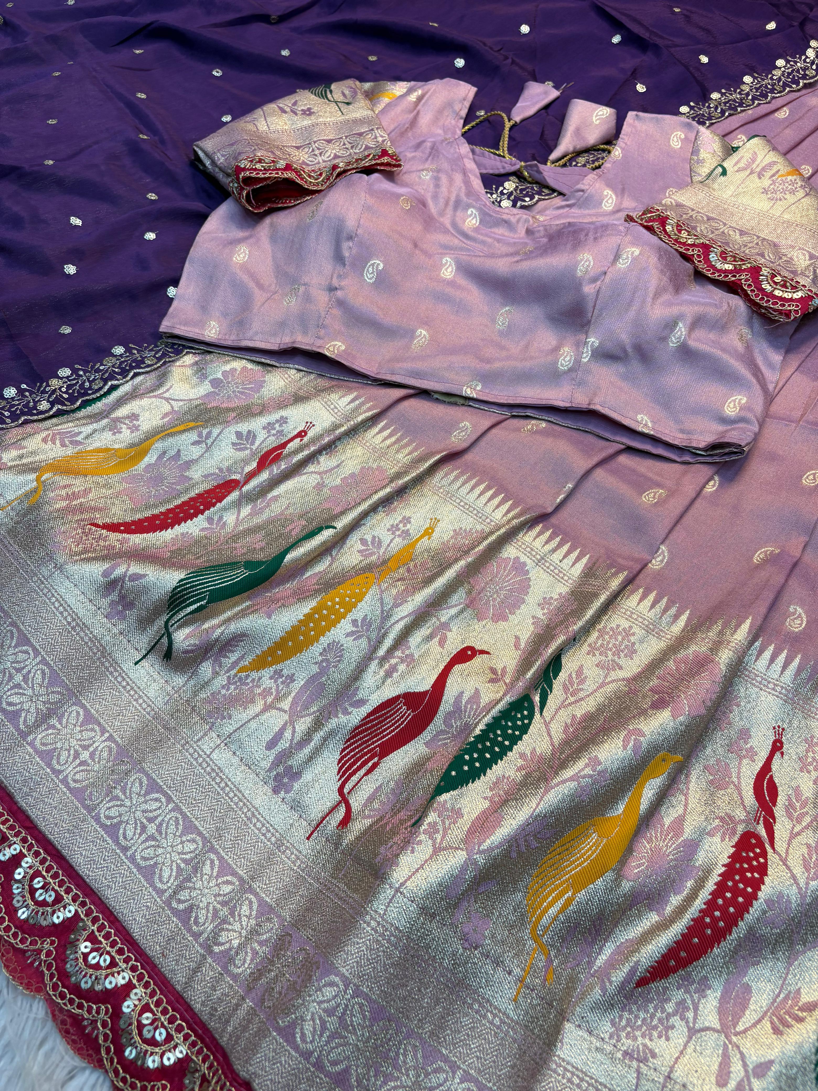 Peacock Half Saree – Tissue Cosmos Lehenga with Dupatta