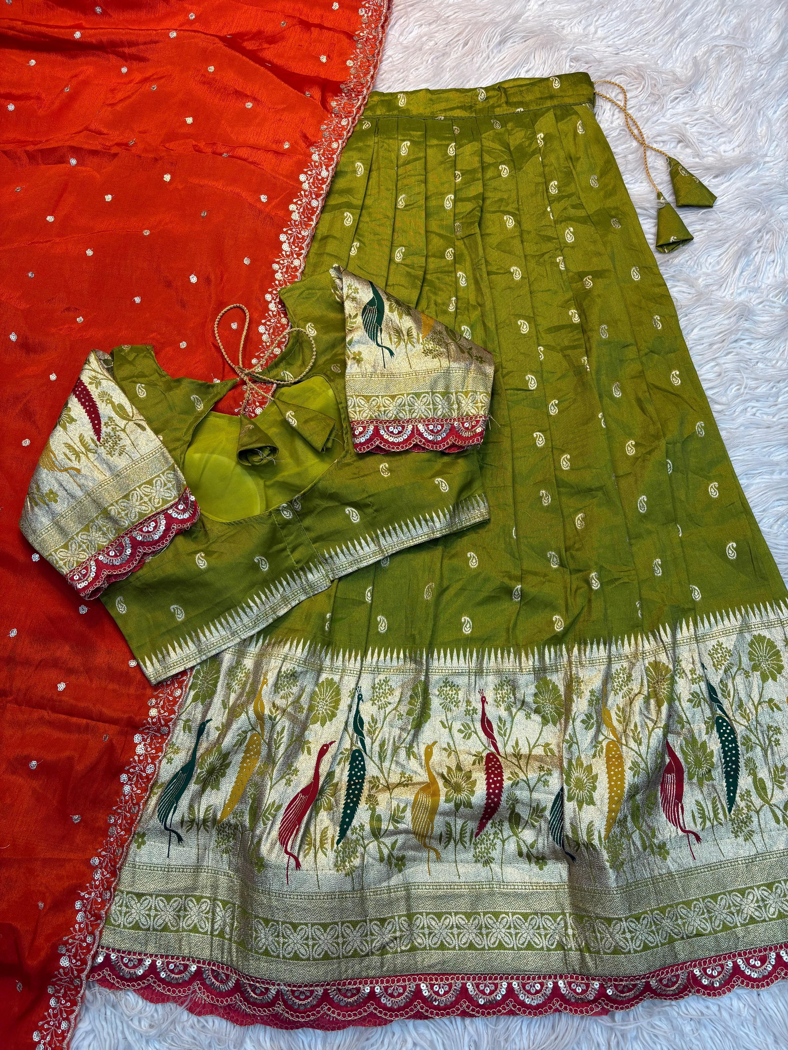 Peacock Half Saree – Tissue Cosmos Lehenga with Dupatta