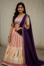 Peacock Half Saree – Tissue Cosmos Lehenga with Dupatta