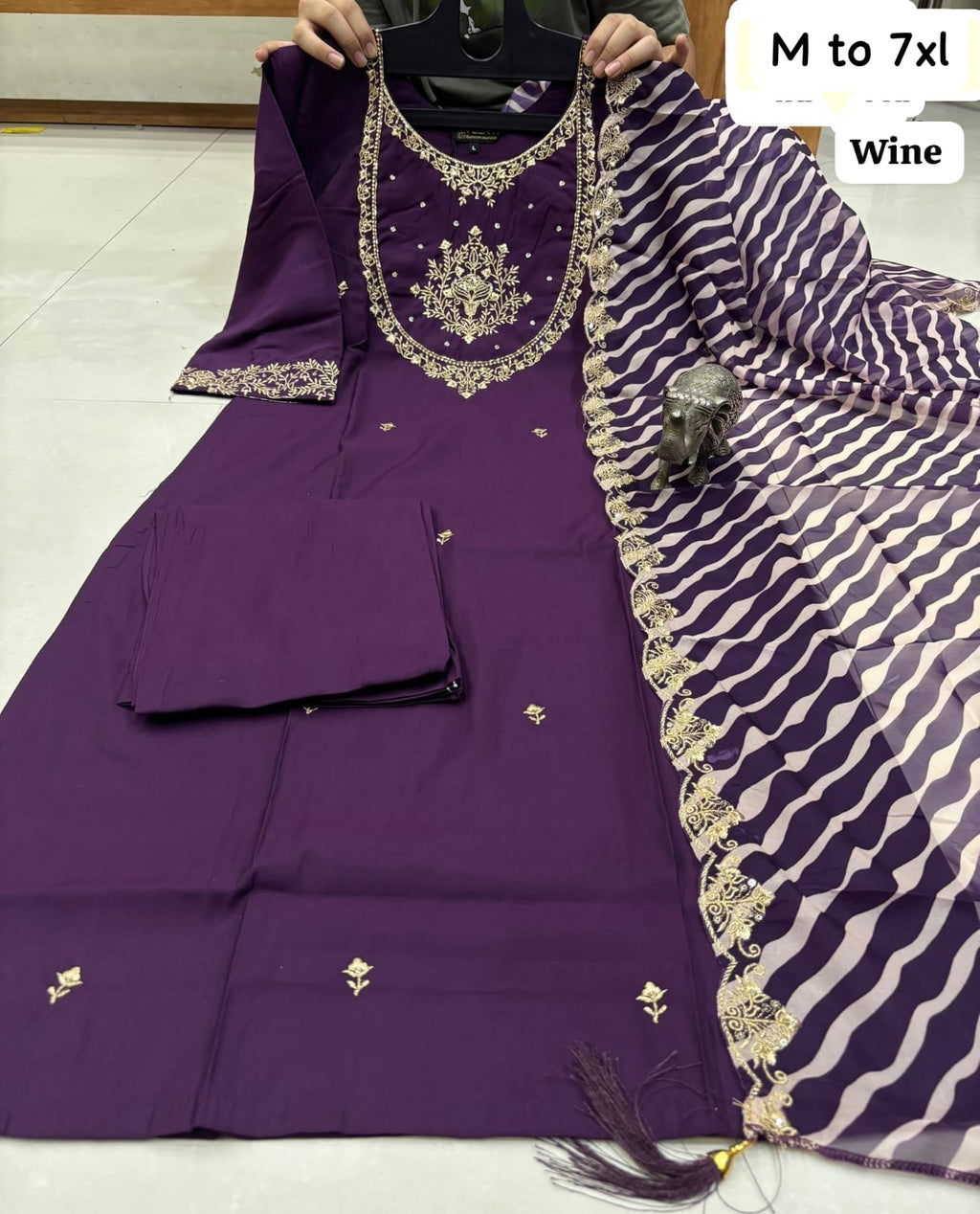 WORK KURTI PANT WITH HEAVY LEHRIYA PARTY WEAR DUPPATA SET