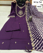 WORK KURTI PANT WITH HEAVY LEHRIYA PARTY WEAR DUPPATA SET