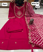 WORK KURTI PANT WITH HEAVY LEHRIYA PARTY WEAR DUPPATA SET