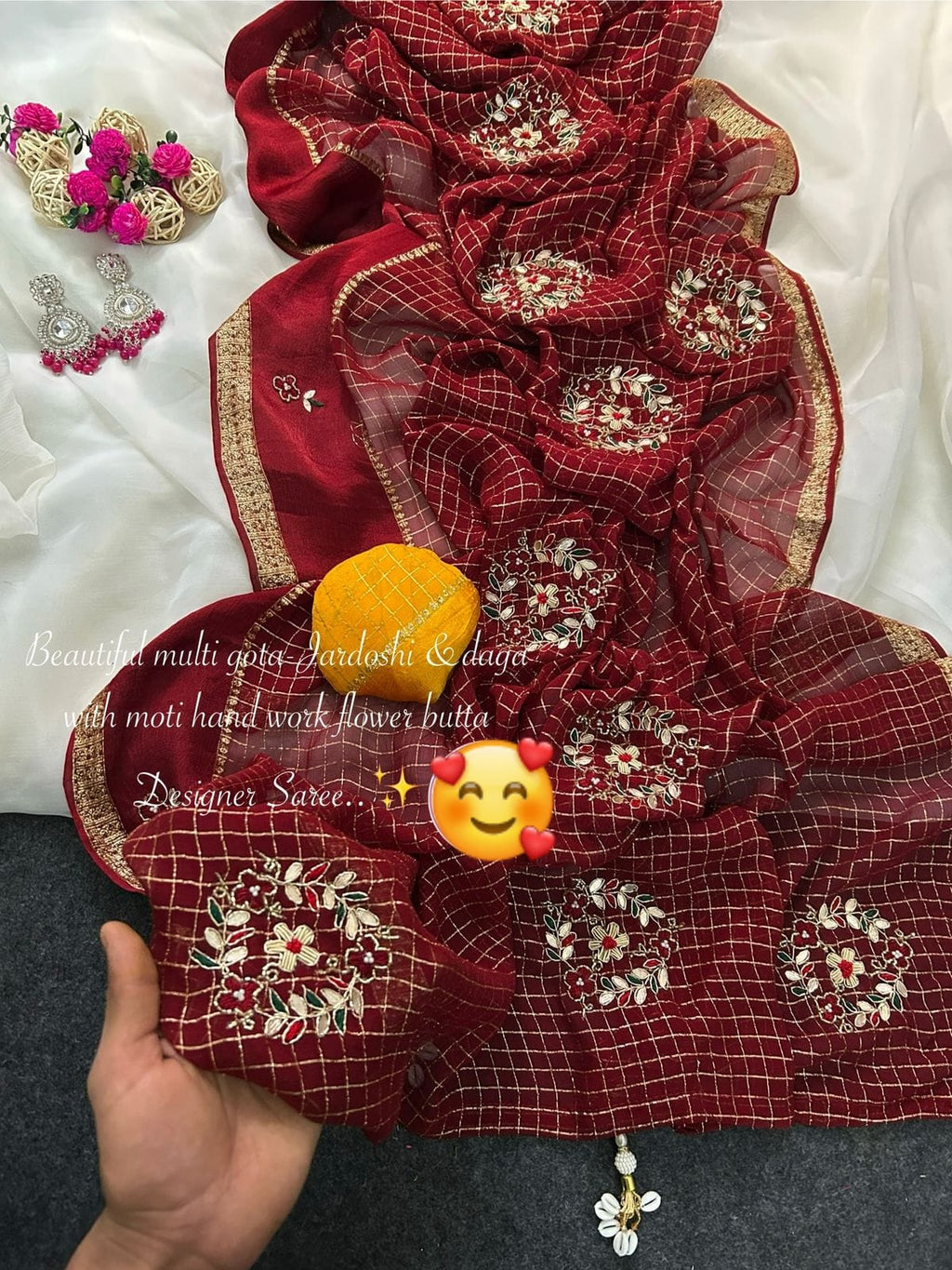 Designer pure chex pattern stain sacatt Saree