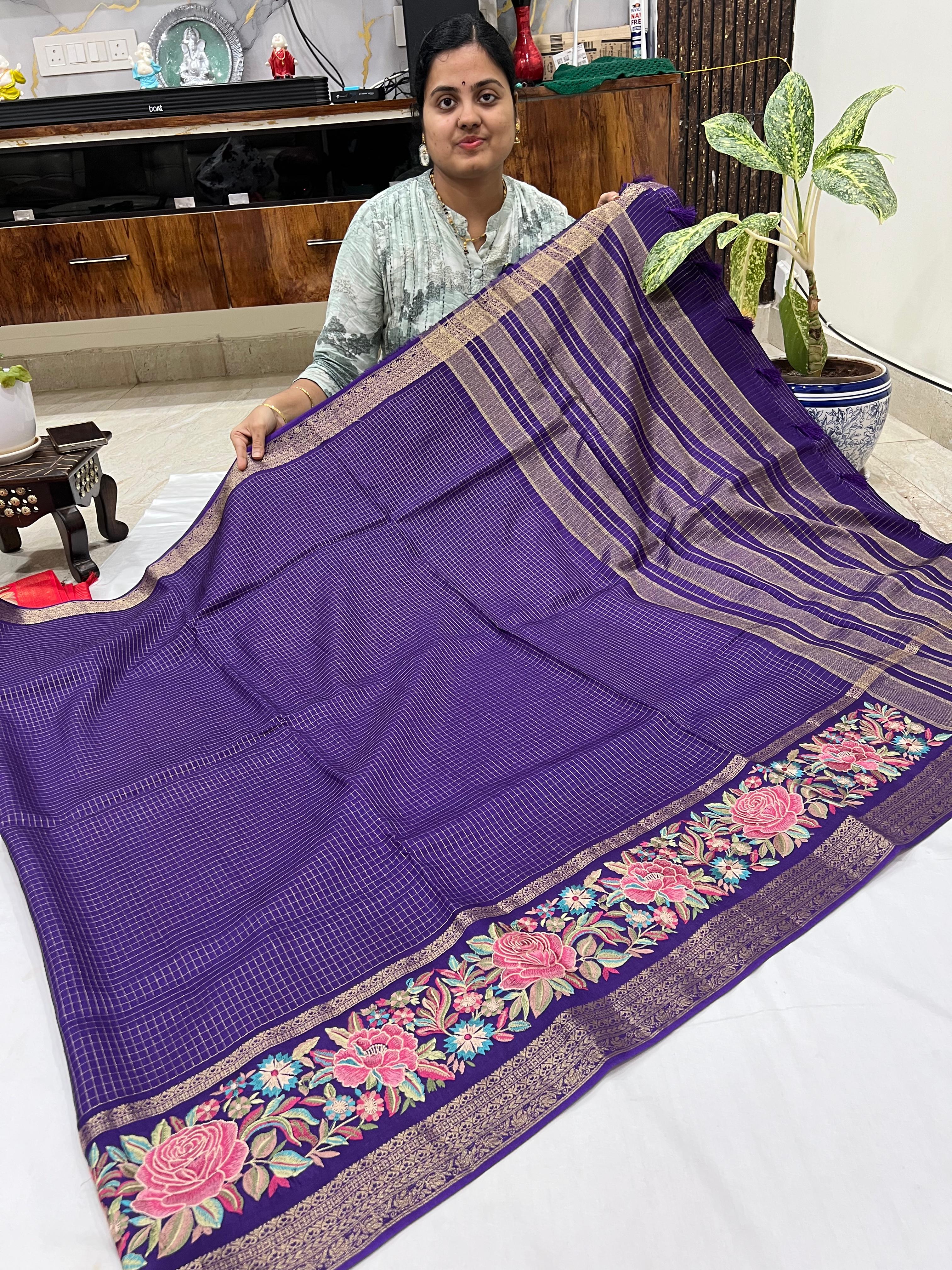 Pure viscose Mangalagiri checks saree