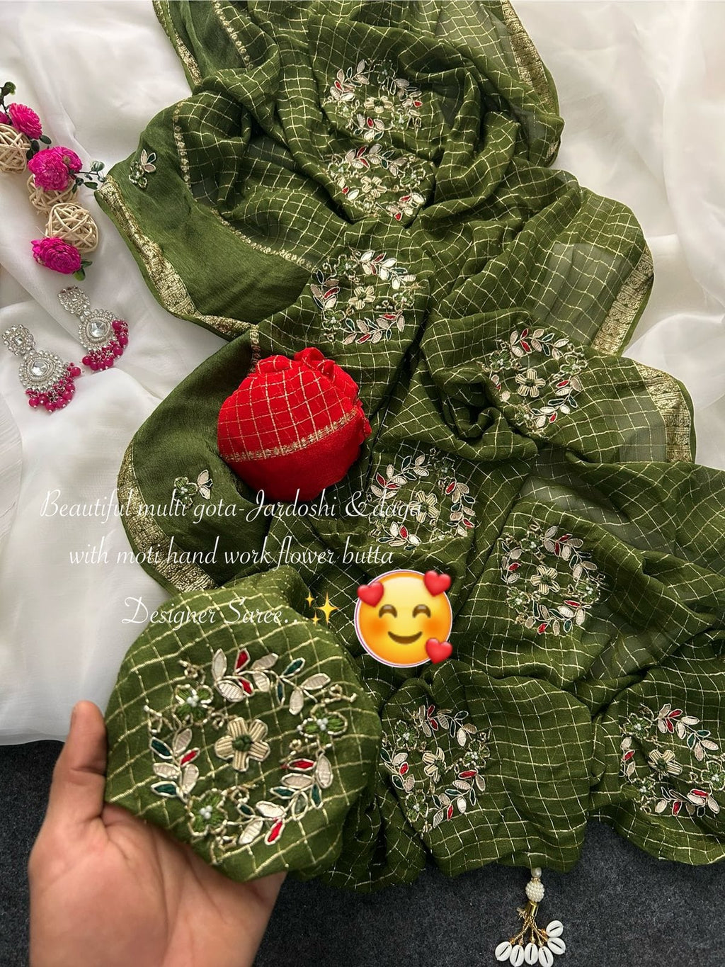 Designer pure chex pattern stain sacatt Saree