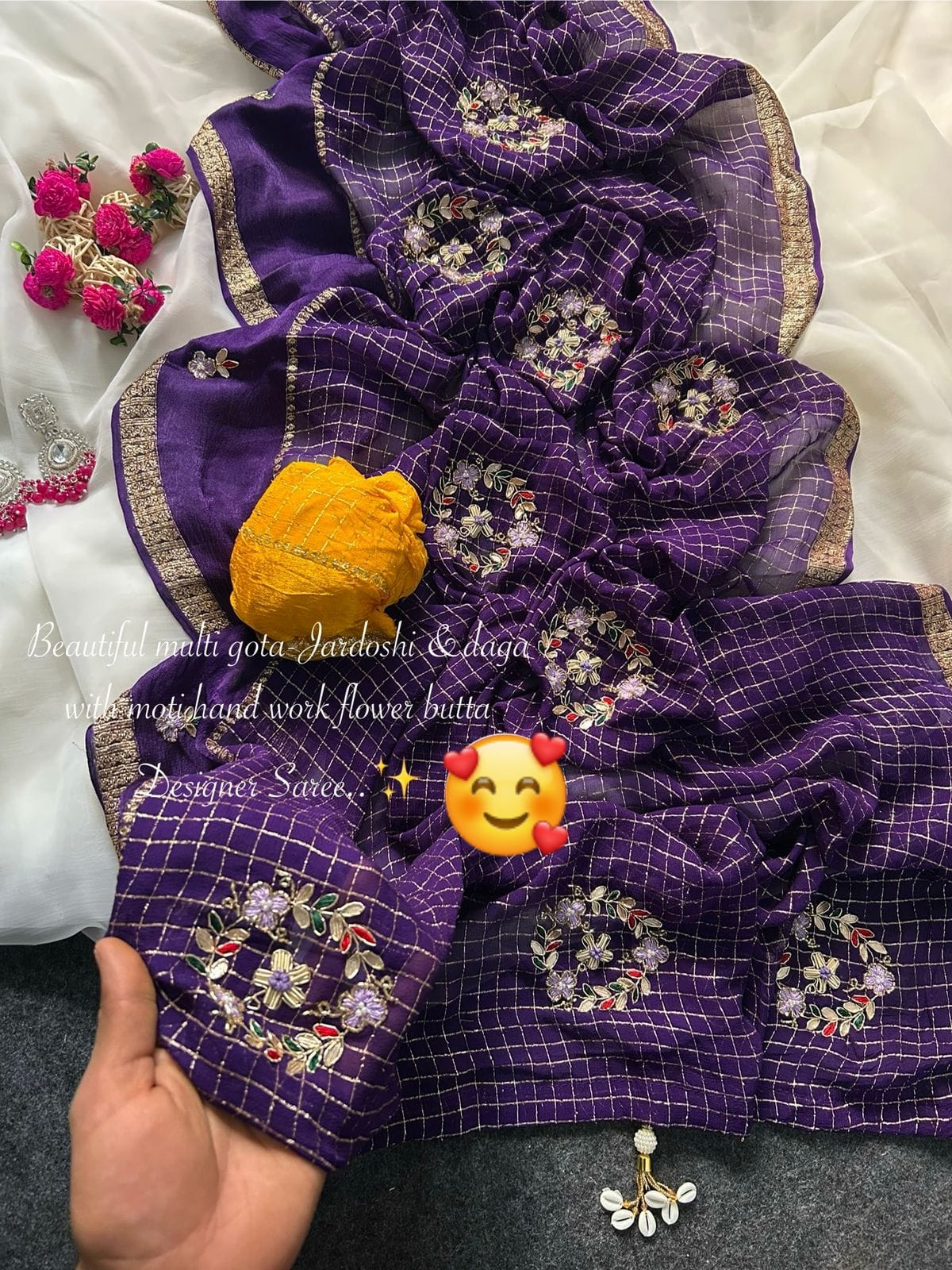 Designer pure chex pattern stain sacatt Saree