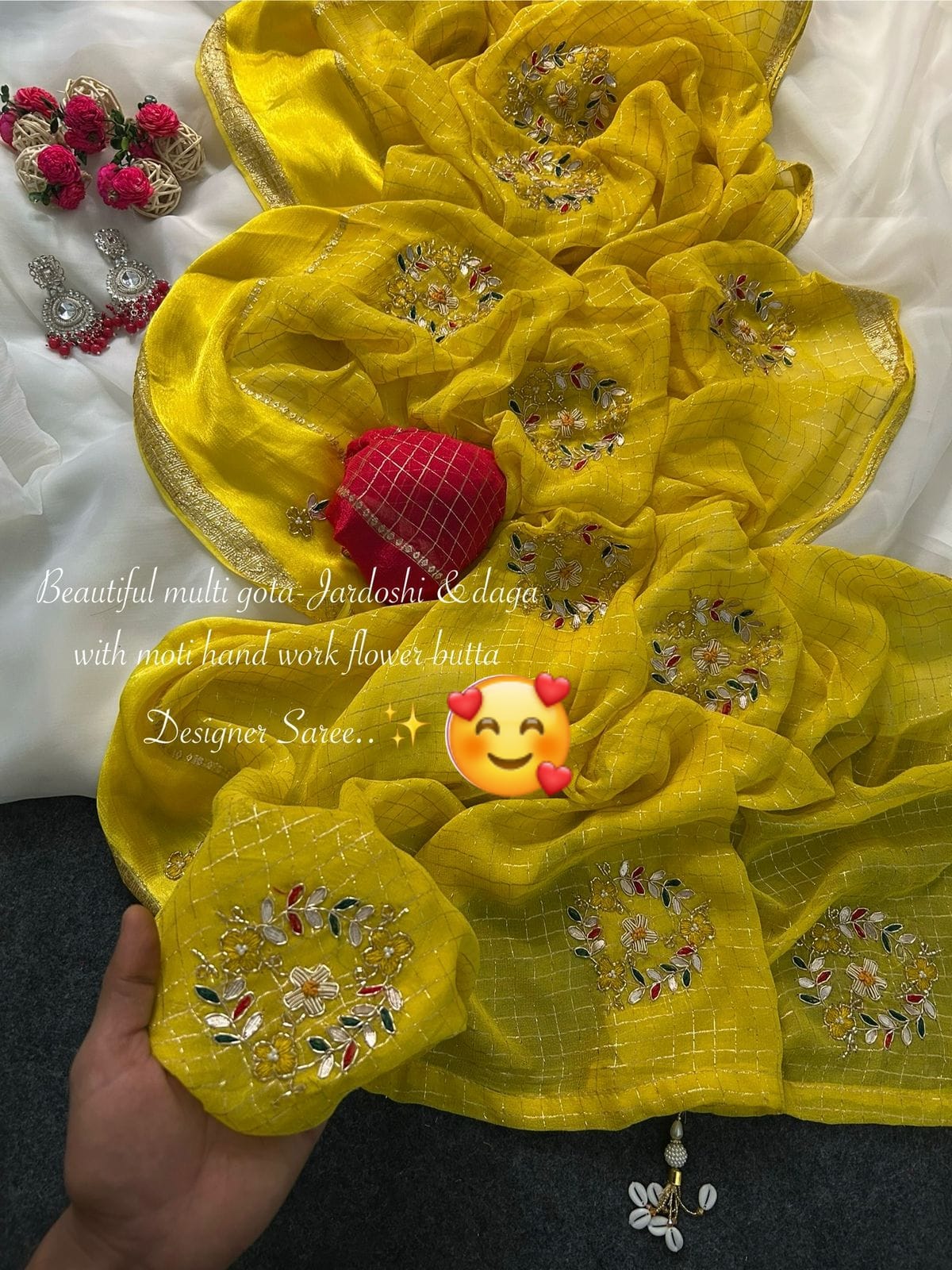 Designer pure chex pattern stain sacatt Saree