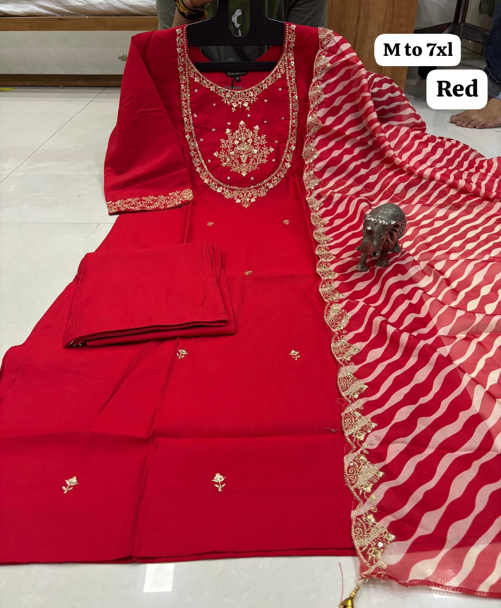 WORK KURTI PANT WITH HEAVY LEHRIYA PARTY WEAR DUPPATA SET