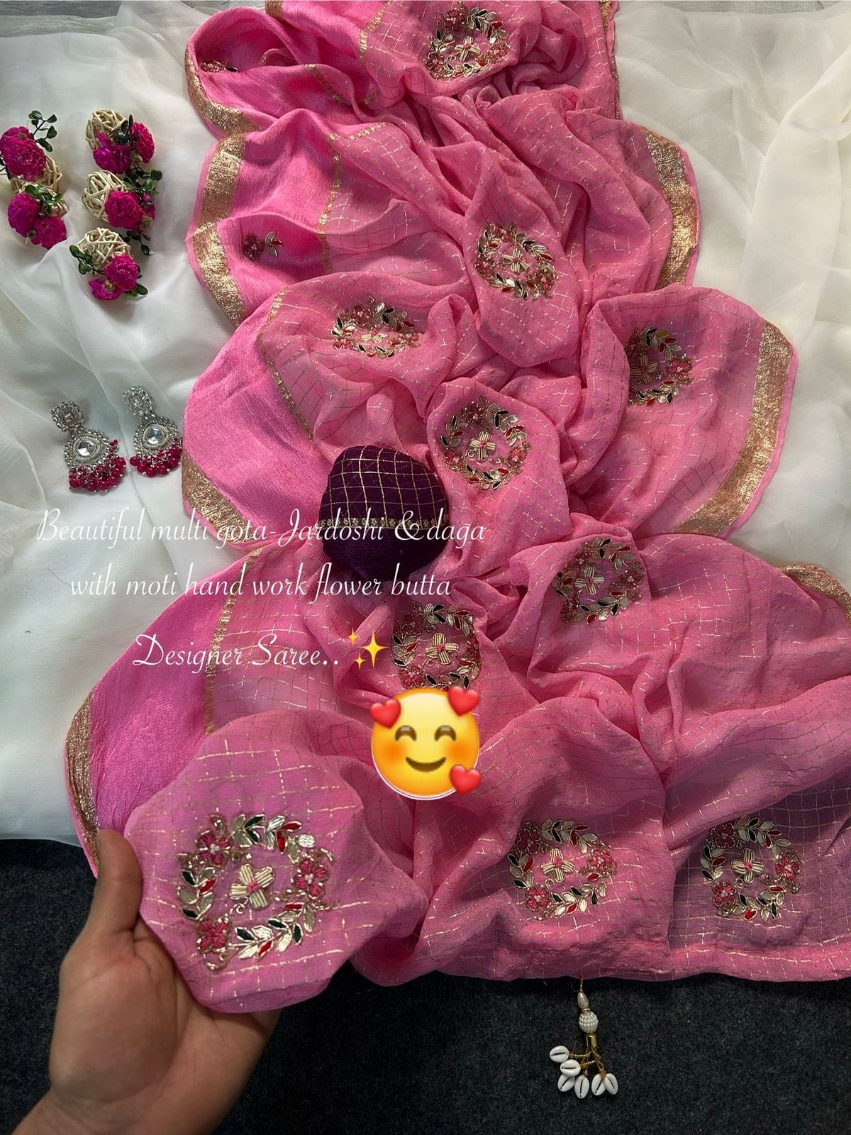 Designer pure chex pattern stain sacatt Saree