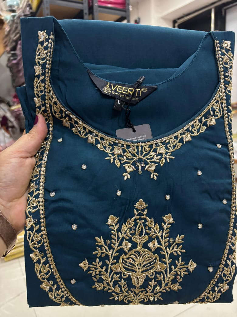 WORK KURTI PANT WITH HEAVY LEHRIYA PARTY WEAR DUPPATA SET