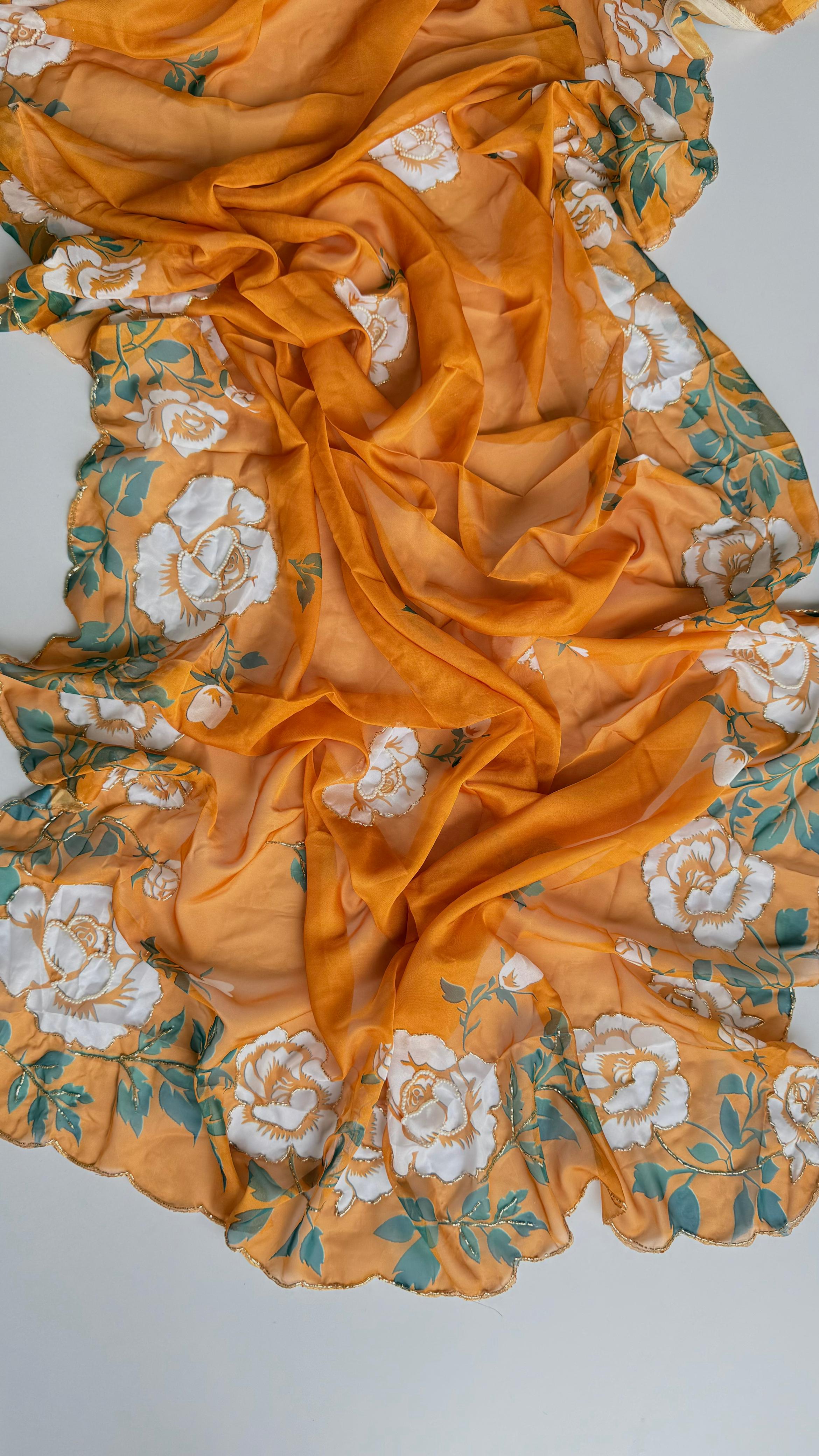 Tabby saree with complete hand work