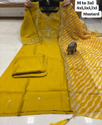 WORK KURTI PANT WITH HEAVY LEHRIYA PARTY WEAR DUPPATA SET