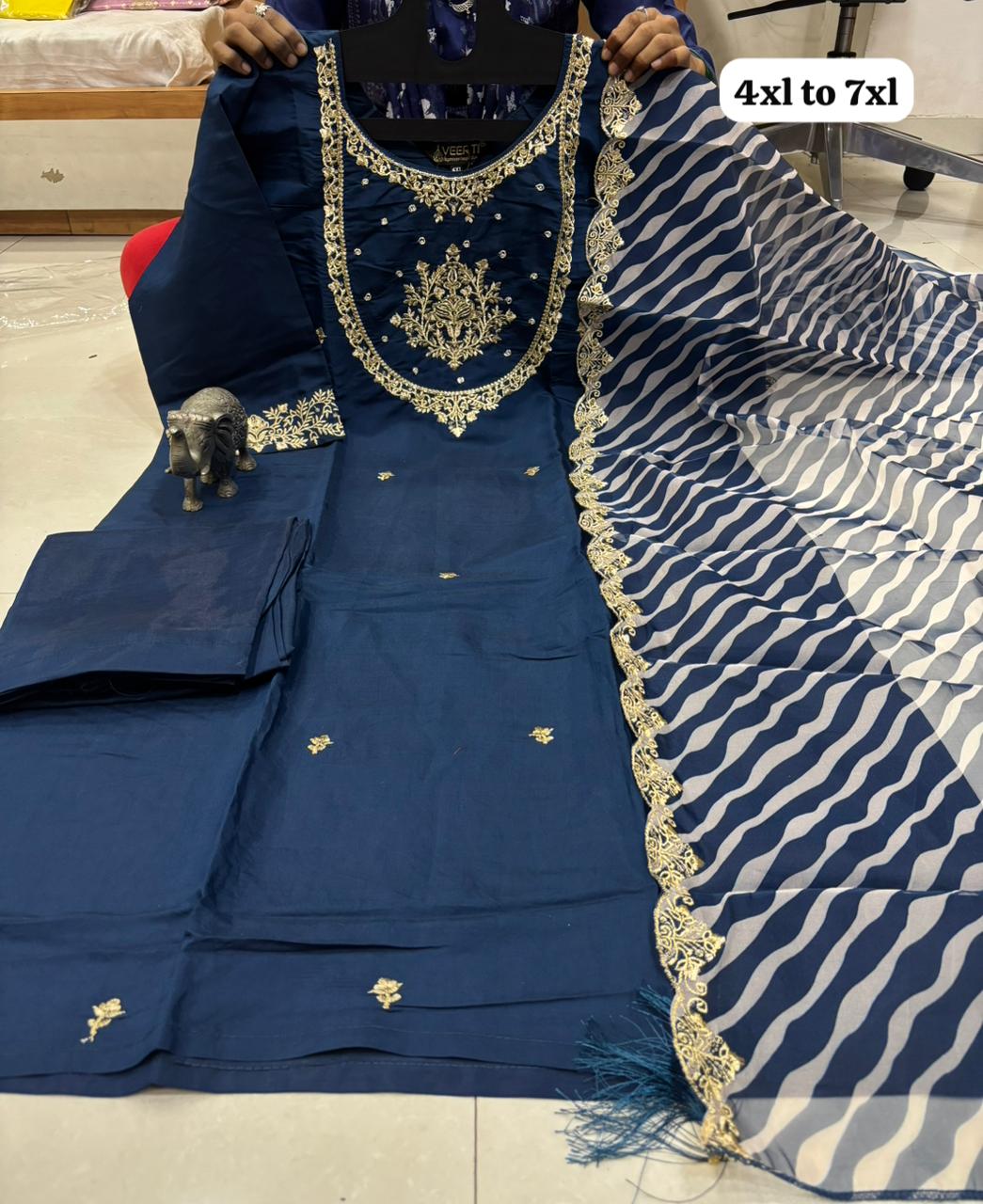 WORK KURTI PANT WITH HEAVY LEHRIYA PARTY WEAR DUPPATA SET