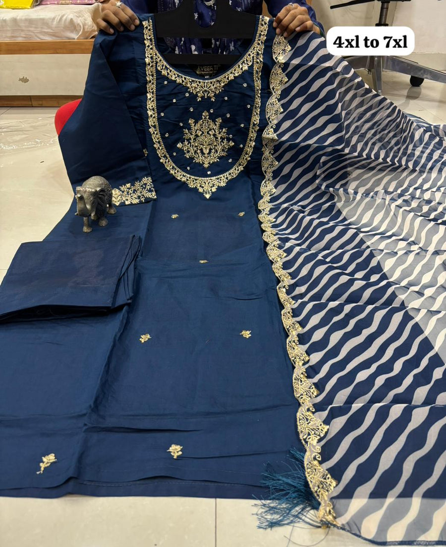 WORK KURTI PANT WITH HEAVY LEHRIYA PARTY WEAR DUPPATA SET