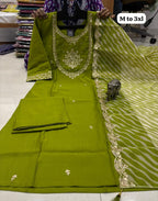 WORK KURTI PANT WITH HEAVY LEHRIYA PARTY WEAR DUPPATA SET