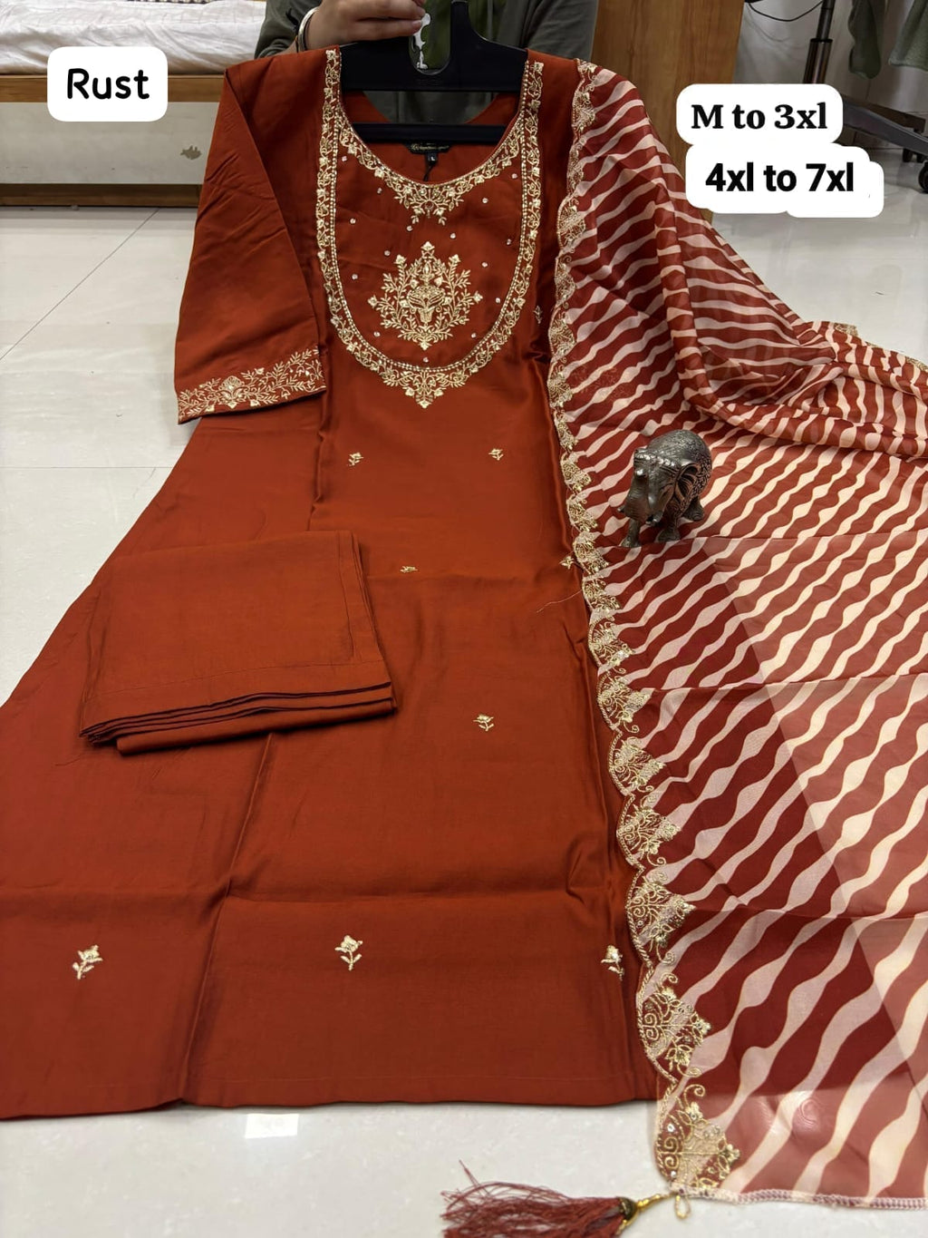 WORK KURTI PANT WITH HEAVY LEHRIYA PARTY WEAR DUPPATA SET