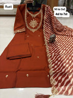 WORK KURTI PANT WITH HEAVY LEHRIYA PARTY WEAR DUPPATA SET