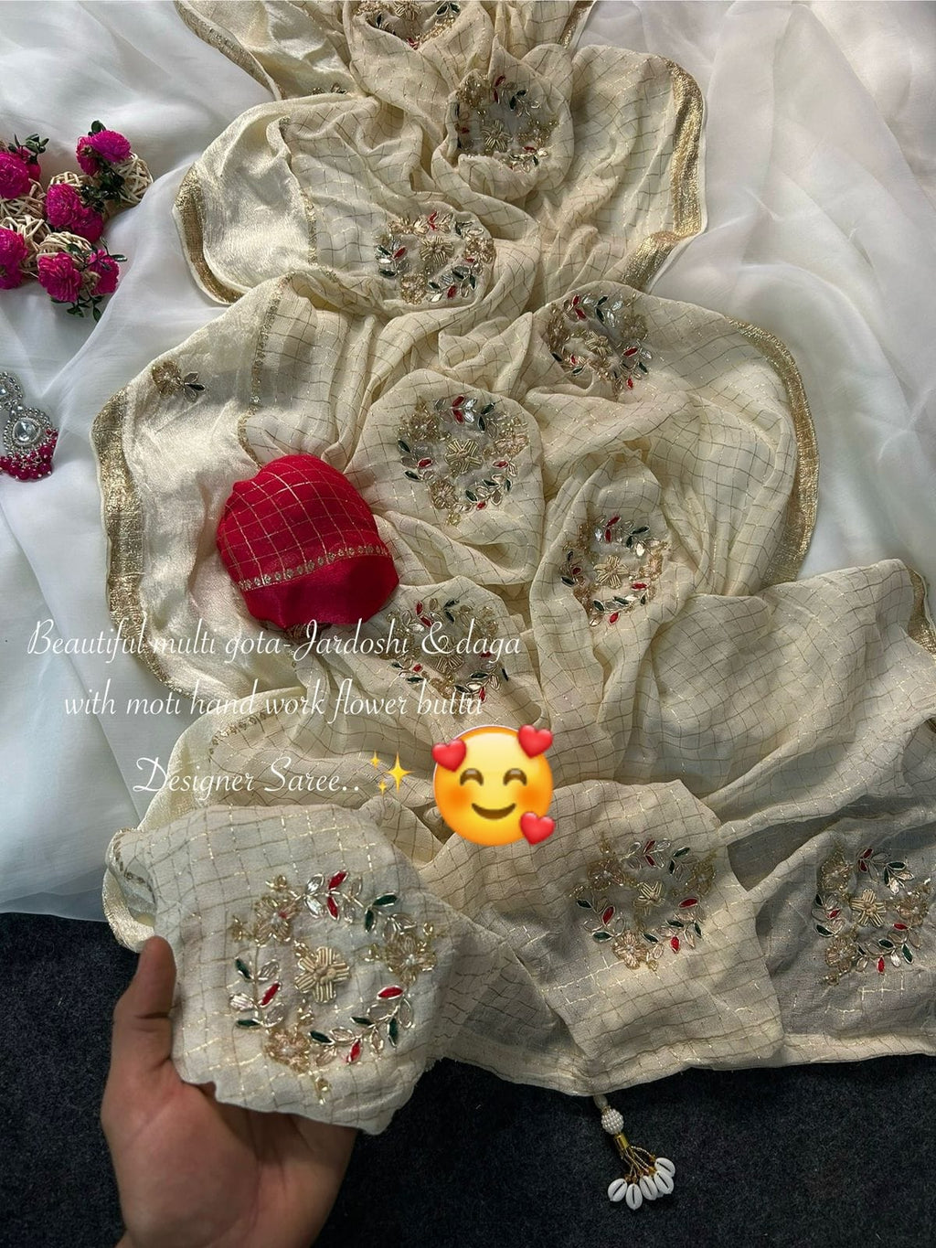 Designer pure chex pattern stain sacatt Saree