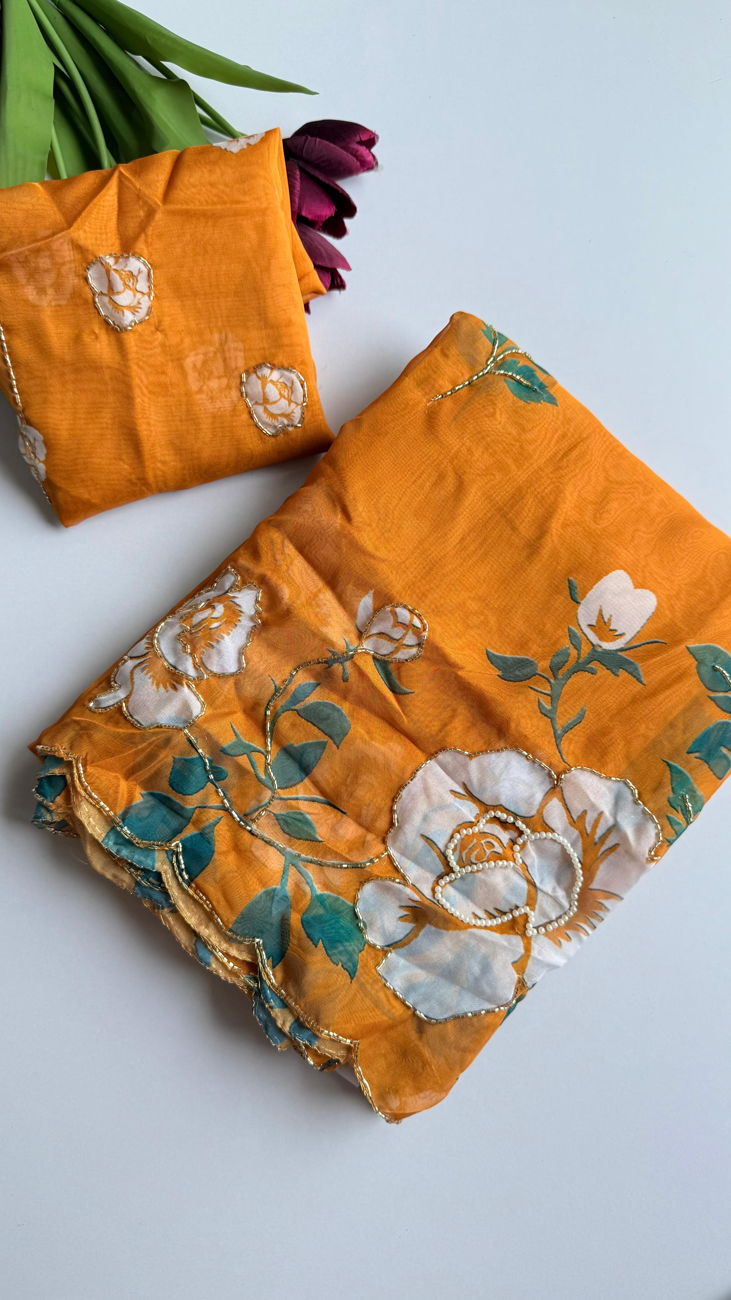 Tabby saree with complete hand work