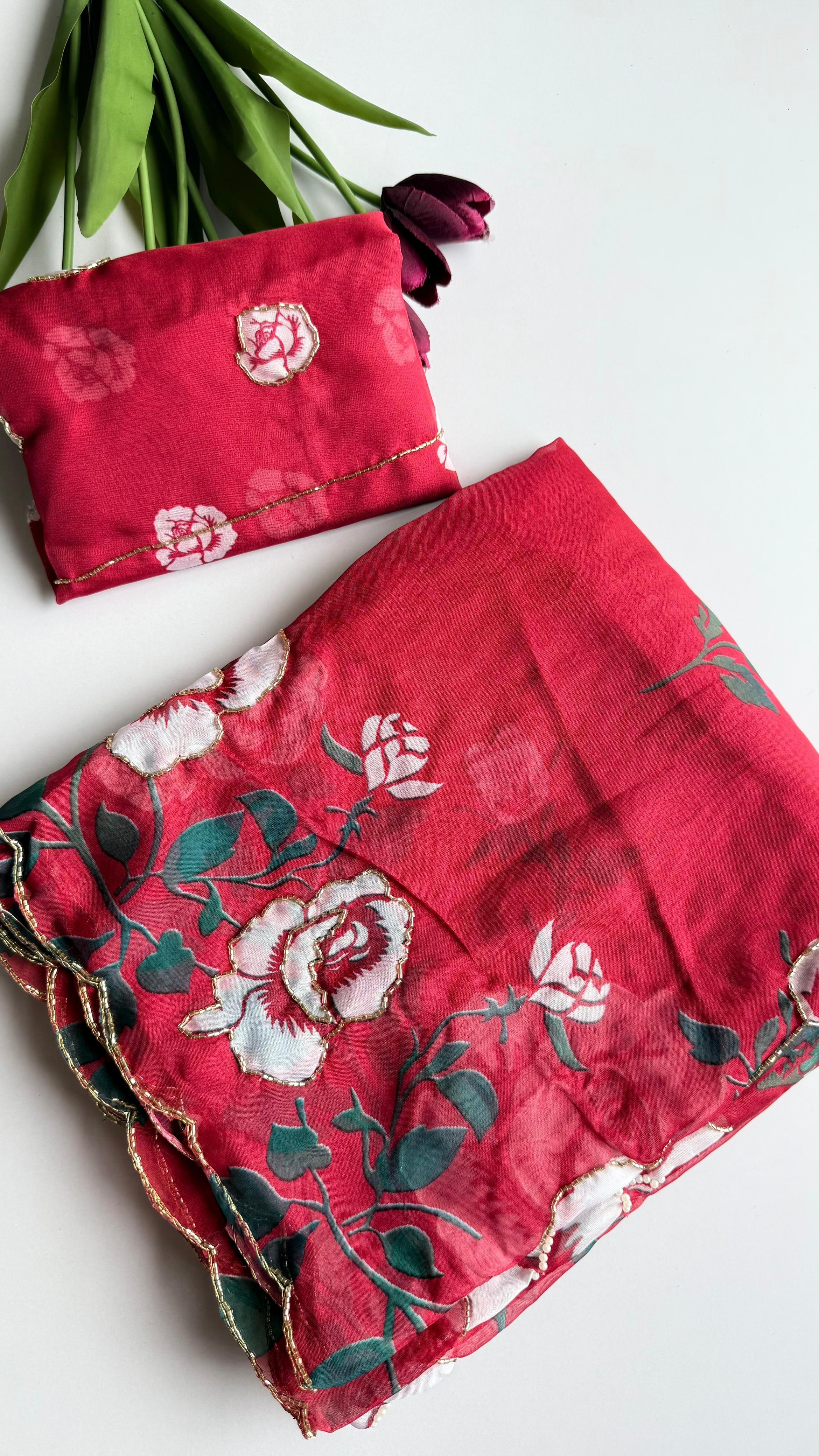 Tabby saree with complete hand work